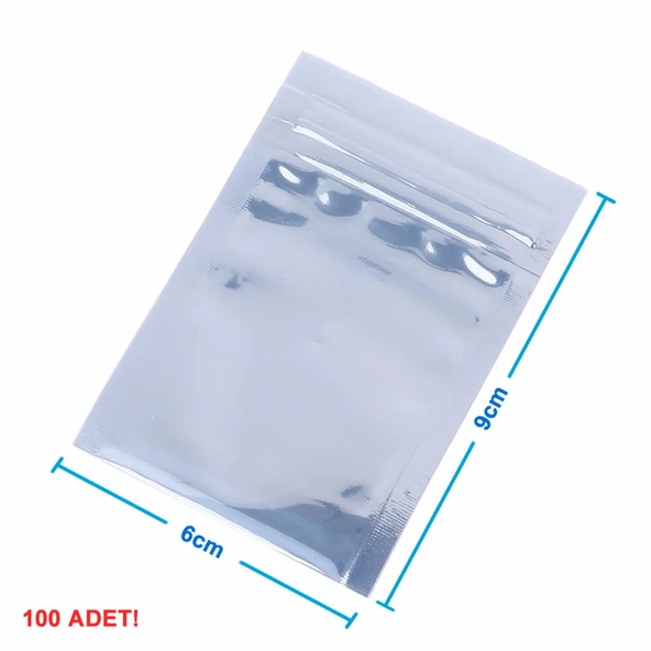 Alkatronik Kilitli Antistatik Poşet 6x9cm 100 Adet Şeffaf Su Toz Geçirmez Koruyucu Esd Metalize Torba