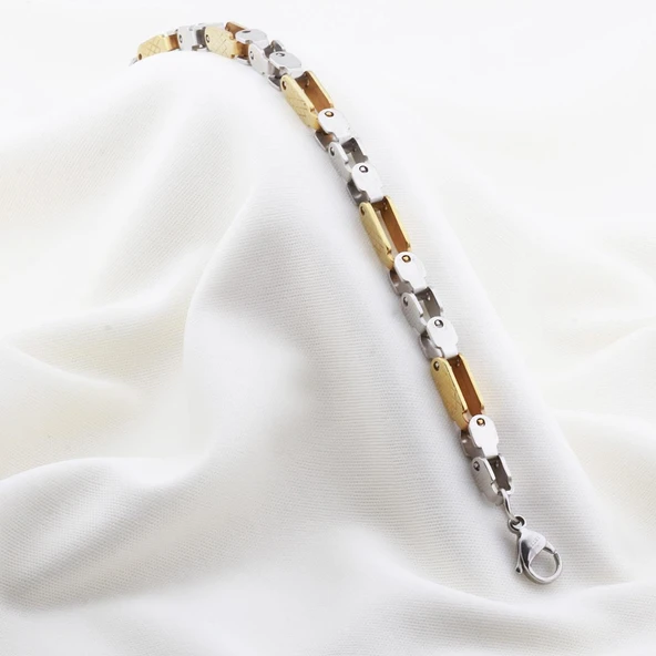 Çift Renkli Geçmeli Çelik Erkek Bilekliği - Resim 3