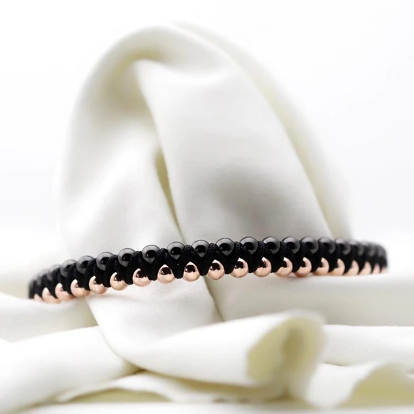 Black Rose Kaplama Çelik Makrome Erkek Bileklik - Resim 2