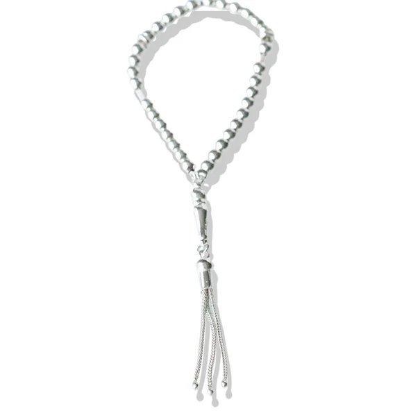 Üç Püsküllü Mini Taneli Gümüş Tesbih - Resim 2