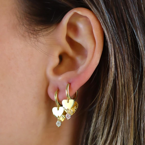 Kalp Göçmen Modeli Gold Gümüş Küpe - Resim 2