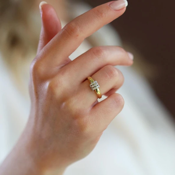 Trend Taşlı Gold Ayarlanabilir Gümüş Yüzük - Resim 3