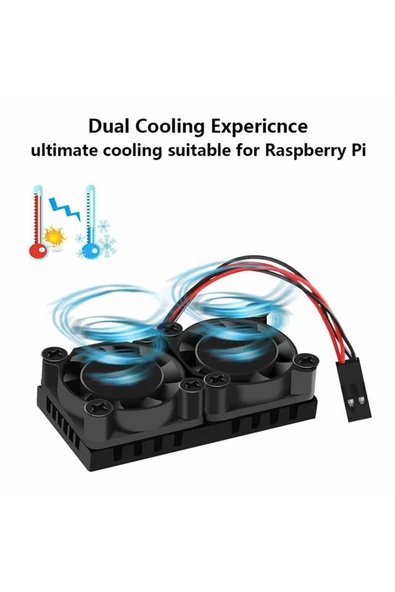 Alkatronik Raspberry Dual Fan Set Pi 4 3 B B+  2 Adet 9mm Alüminyum Blok Çift Soğutma Fanı Isı Emici Dağıtıcı - Resim 3