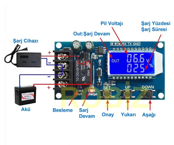 Alkatronik XY-L10A 10A Akü Şarj Kontrol Koruma Modülü 12V 24V Batarya Kurşun Asit Jel Akü Lityum Li-lon Pil - 5