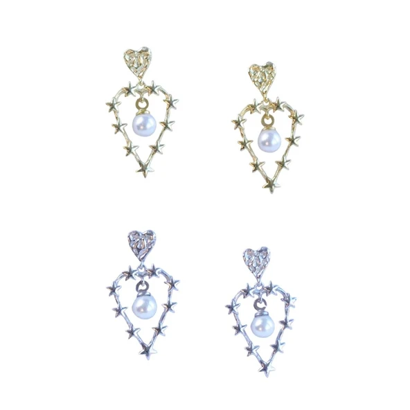 Kalp Karo İncili Gümüş Küpe - Resim 2