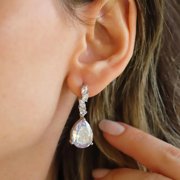 Damla Taşlı Işıltılı Gümüş Set - Resim 4