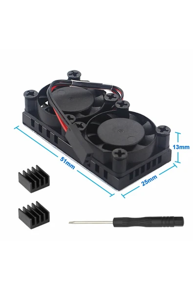 Alkatronik Raspberry Dual Fan Set Pi 4 3 B B+  2 Adet 9mm Alüminyum Blok Çift Soğutma Fanı Isı Emici Dağıtıcı - Resim 2