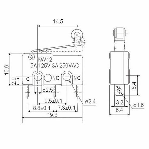 Alkatronik Makaralı Micro Switch Anahtar 5A 5A 250V Rulo Makara Kollu NO NC COM SPDT Sınırlayıcı Momentary - Resim 5