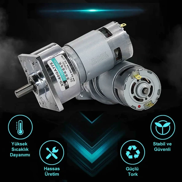Alkatronik XD-60GA775 DC Motor 12V 5Rpm 35W 87Kg.cm Yüksek Tork Kuvvet Metal Dişli Redüktörlü Robot Cnc Makine - Resim 4