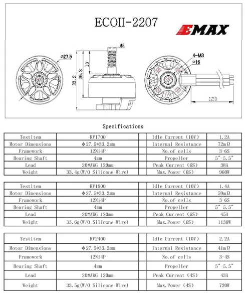 Alkatronik Emax ECO II 2207 2400KV Fırçasız Motor Çelik Mil Model Uçak Rc Multicopter Quadcopter Drone Fpv - Resim 8