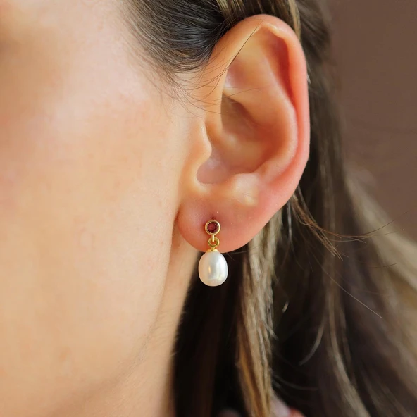 İncili Taşlı Gümüş Küpe - Resim 3