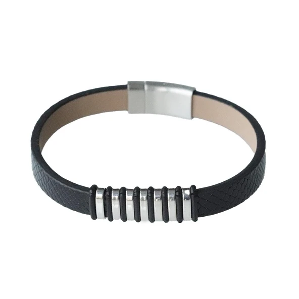 Siyah Crocodile Deri Çelik Bileklik ürün görseli 1