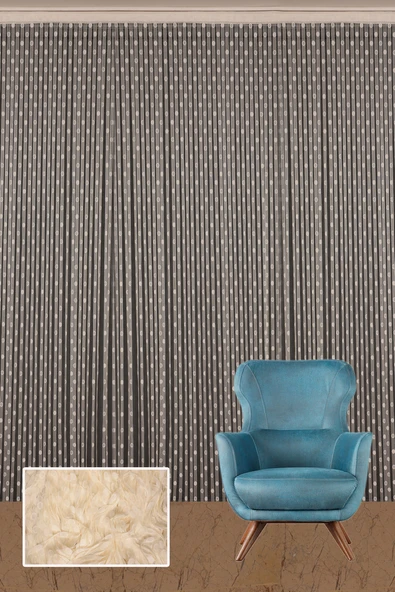 KÜÇÜK PUANLI MODEL KREM RENK HAZIR  DİKİLMİŞ İP PERDE 100*280 cm - Resim 4