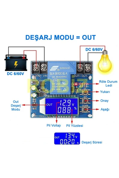 Alkatronik XY-CD63L 30A Pil Şarj Deşarj Modülü DC 6/60V Batarya Kurşun Asit Lion Lityum Akü Voltaj Koruyucu - Resim 6