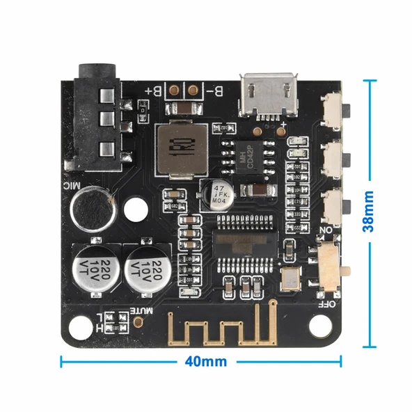 Alkatronik Bluetooth 5 Pro Kablosuz Ses Çalma Modülü Mikrofon Giriş Stereo Müzik Mp3 3.7V Lityum Pil Batarya