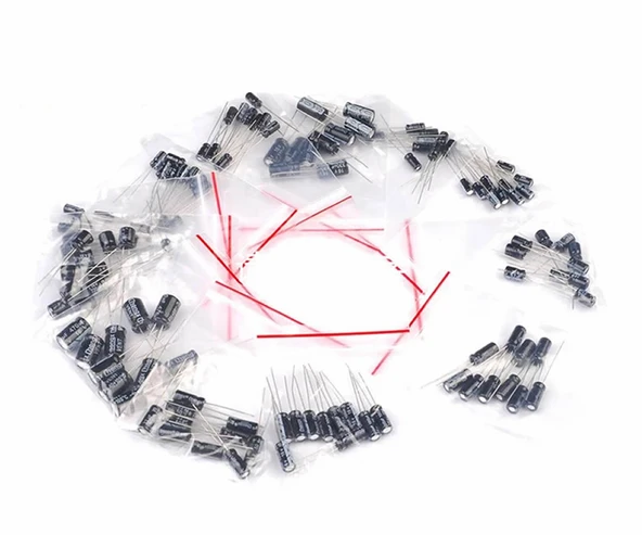 Alkatronik 120 Adet Dip Elektrolitik Kapasitör Seti 12 Tip x10 Silindirik Alüminyum Tamir Prototip Devre - Resim 5