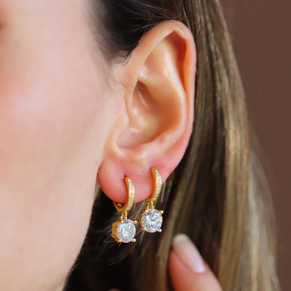 Tektaş 8mm Halka Gümüş Küpe - 2