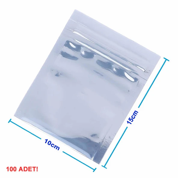 Alkatronik Kilitli Antistatik Poşet 10x15cm 100 Adet Şeffaf Su Toz Geçirmez Koruyucu Esd Metalize Torba Çanta