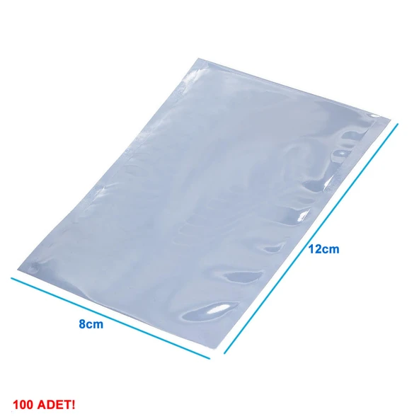 Alkatronik Antistatik Poşet 8x12cm 100 Adet Şeffaf Su Toz Geçirmez Koruyucu Esd Metalize Torba