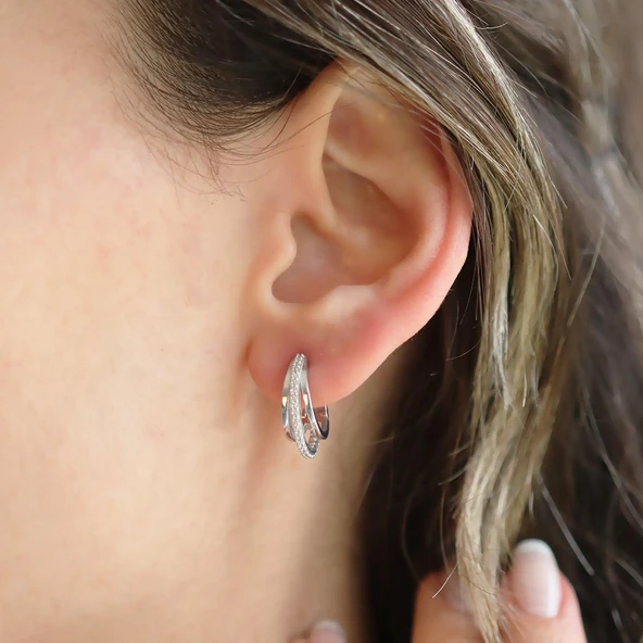 Üçlü Halka Gümüş Küpe - Resim 5