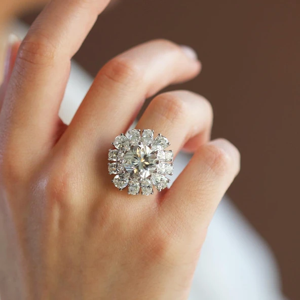 Okyanusun Kalbi Sky Diamond Gümüş Yüzük