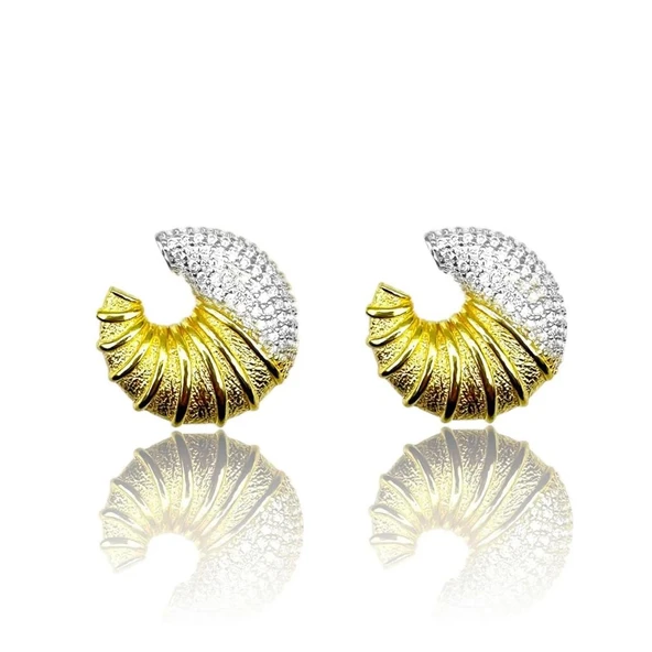 Kruvasan Zirkon Taşlı Gold Gümüş Küpe - Resim 3