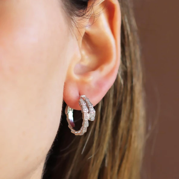 Serpents Zirkon Taşlı Gümüş Küpe - Resim 2