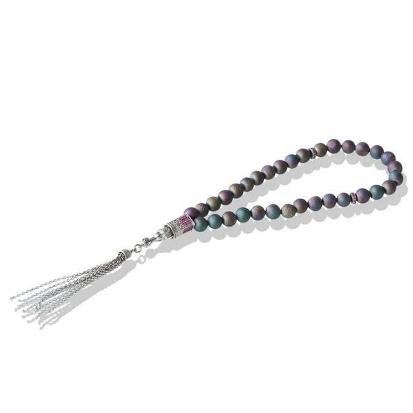 Kız Kulesi Gümüş Püsküllü Volkanik Kalsedon Taşlı Tesbih ürün görseli 1