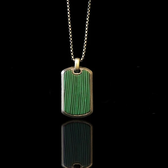 Plaka Mineli Oksitli Gümüş Erkek Kolye - Resim 3