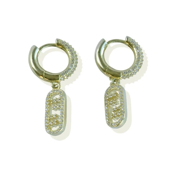 Fnd Taşlı Halka Gümüş Küpe - Resim 3