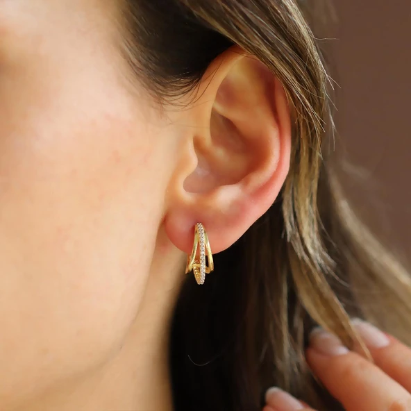 Üçlü Halka Gümüş Küpe ürün görseli 1