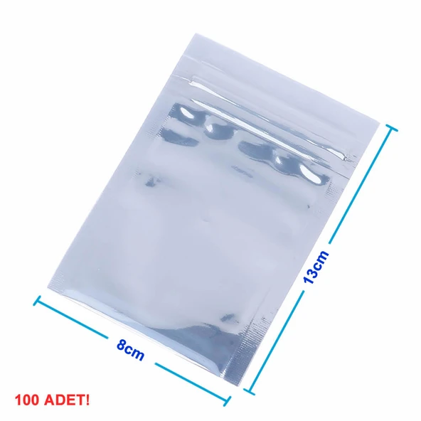 Alkatronik Kilitli Antistatik Poşet 8x13cm 100 Adet Şeffaf Su Toz Geçirmez Koruyucu Esd Metalize Torba