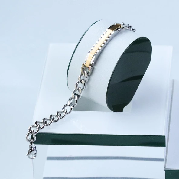 Plaka Gurmet Modeli Çift Renkli Çelik Bileklik - Resim 3