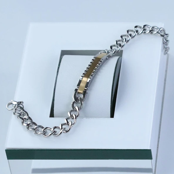 Plaka Gurmet Modeli Çift Renkli Çelik Bileklik - Resim 2