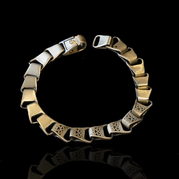 Motif Taşlı Oksitli Gümüş Erkek Bileklik ürün görseli 1