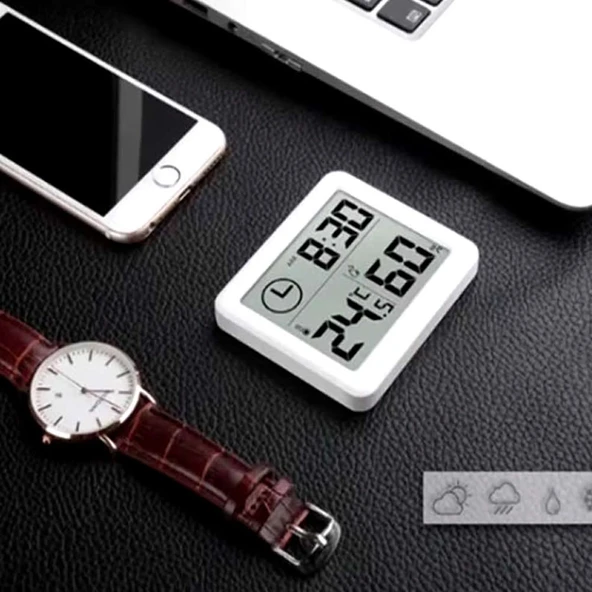Alkatronik Saat Nem Sıcaklık Ölçer Zaman Hava Durumu Isı Gösterge Dijital Ekran Termometre Ev Oda Ofis Kuluçka - Resim 5