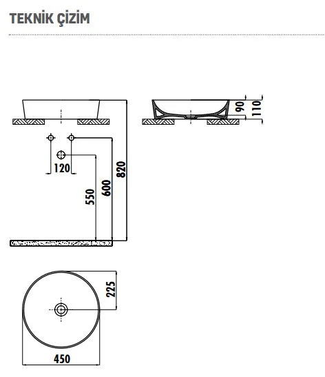 CREAVİT Ø 45 cm Ultra Tezgah Üstü Çanak Lavabo UL145 - 2