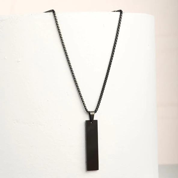Siyah Plaka Erkek Çelik Kolye - Resim 2