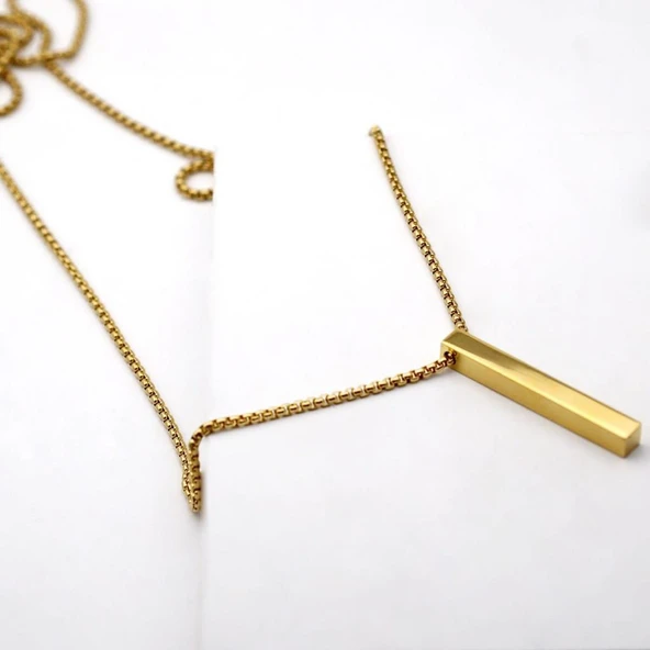 Dikdörtgen Plaka Gold Kaplama Erkek Çelik Zincir - Resim 3