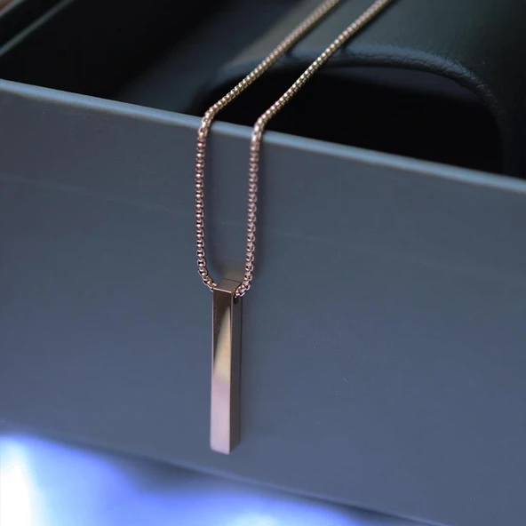 Dikdörtgen Rose Gold Çelik Plaka Kolye - Resim 2