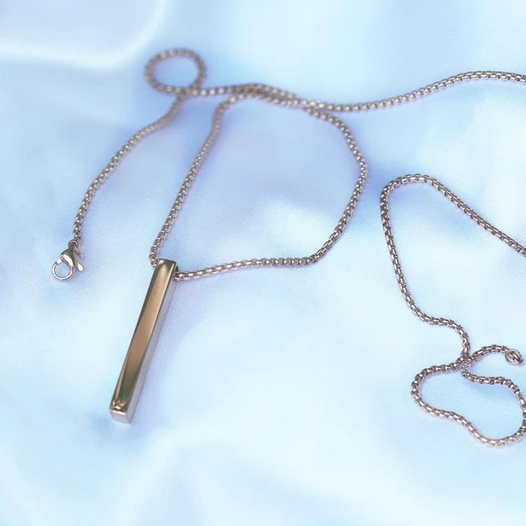 Dikdörtgen Rose Gold Çelik Plaka Kolye - Resim 3