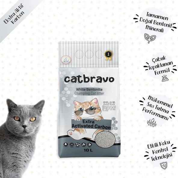 CATBRAVO Aktif Karbonlu Topaklanan Kedi Kumu 10 Lt - 2