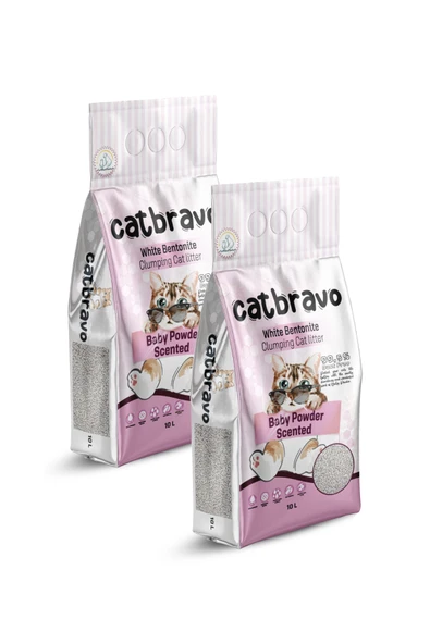 CATBRAVO Aktif Topaklanan Bebek Pudrası Kokulu Kedi Kumu 10 Lt X 2 Adet ürün görseli