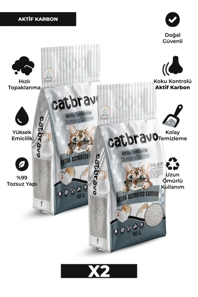 CATBRAVO Aktif Karbonlu Topaklanan Kedi Kumu 10 Lt X 2 Adet - 2