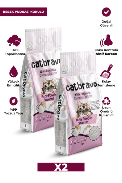 CATBRAVO Aktif Topaklanan Bebek Pudrası Kokulu Kedi Kumu 10 Lt X 2 Adet - Resim 2