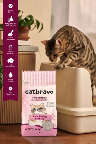 CATBRAVO Aktif Topaklanan Bebek Pudrası Kokulu Kedi Kumu 5 Lt - Resim 3