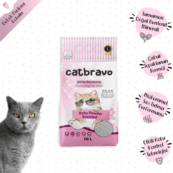 CATBRAVO Aktif Topaklanan Bebek Pudrası Kokulu Kedi Kumu 10 Lt - 2