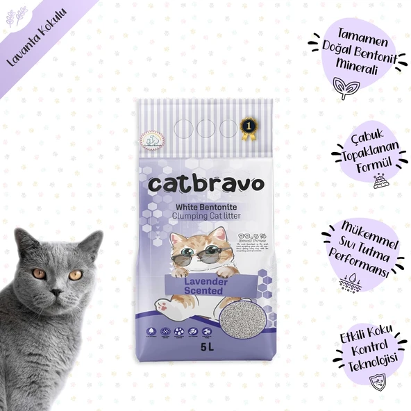 CATBRAVO Aktif  Topaklanan Lavanta Kokulu Kedi Kumu 5 Lt - 2