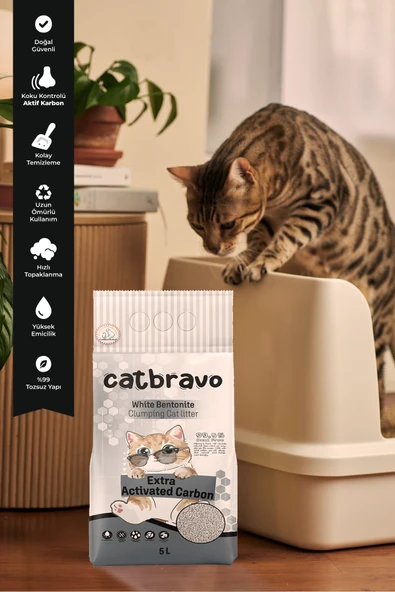 CATBRAVO Aktif Karbonlu Topaklanan Kedi Kumu 5 Lt - Resim 3