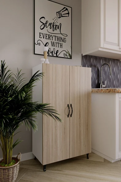 Dewoody 3 Raflı 4Bölmeli Erzak Dolabı Mutfak Dolabı Banyo Dolabı Ayakkabılık Antrasit - 2